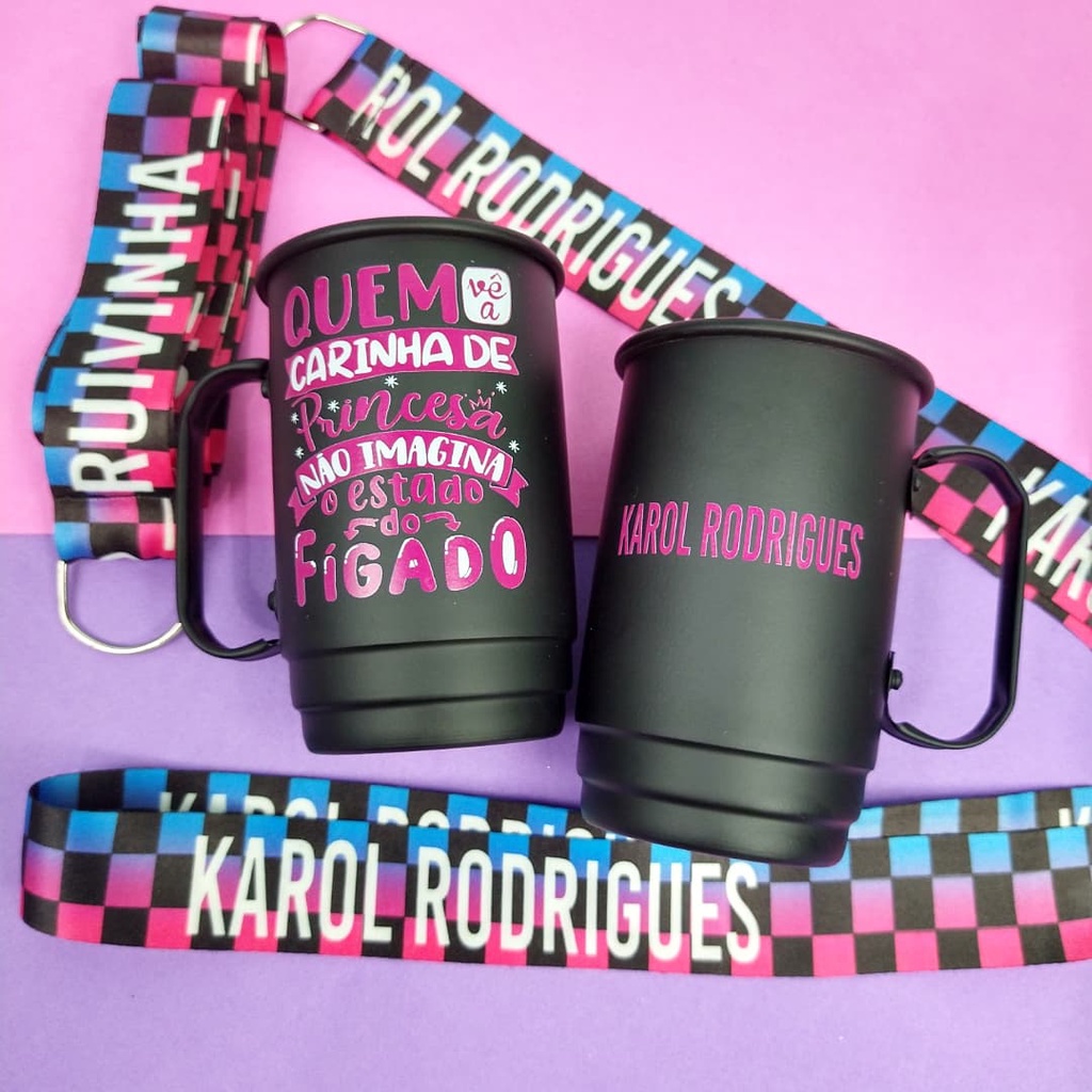 Caneca de alumínio Personalizada com tirante / Caneca com tirante / Quem vê carinha - Copo com Tirantes