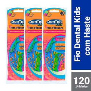 Kit Fio Dental Kids Dentek Fun Flossers 120 unidades