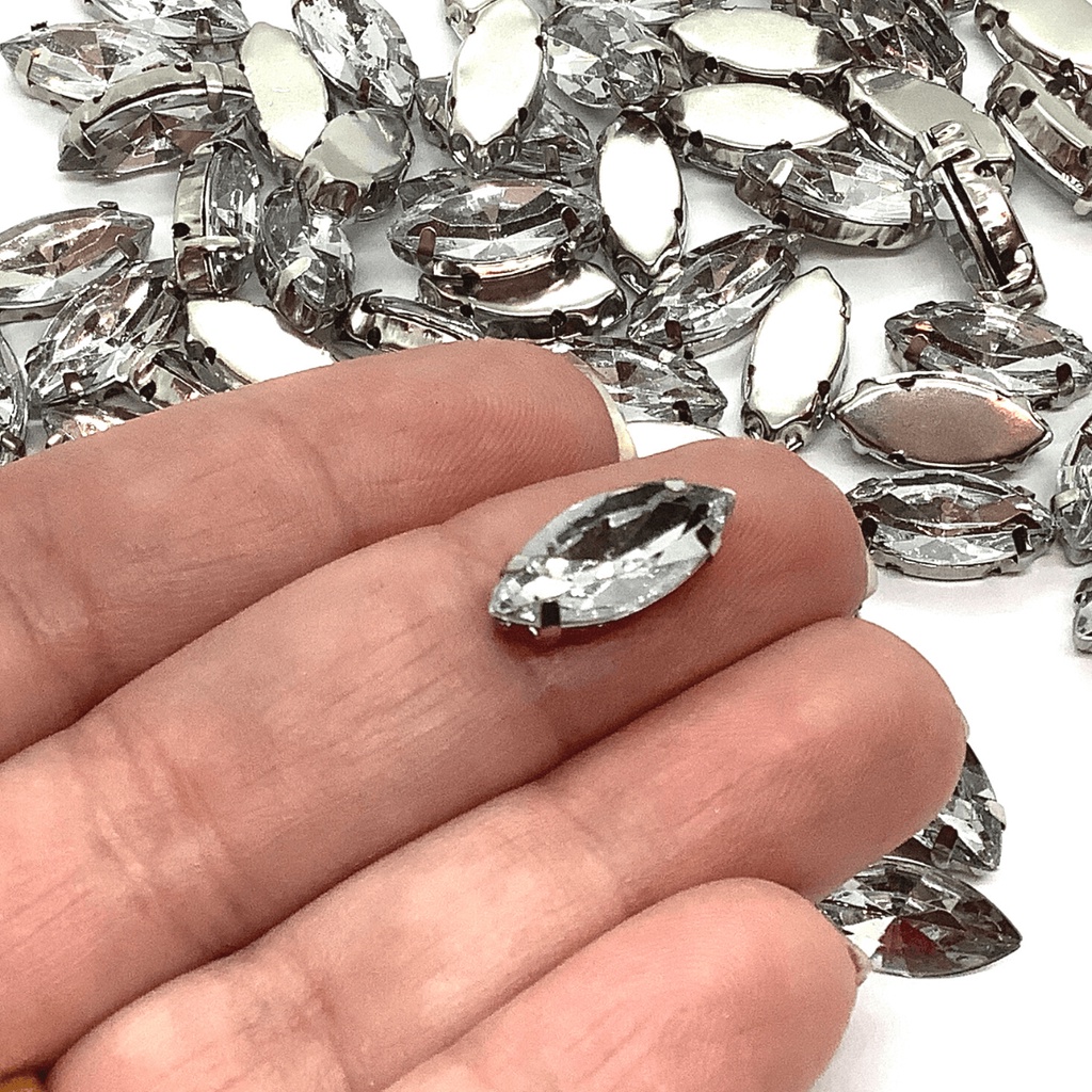 Chaton Navete Engrampado - 7x15mm - 50 Unidades - Base Prata - Para Costura em Oferta na Shopee