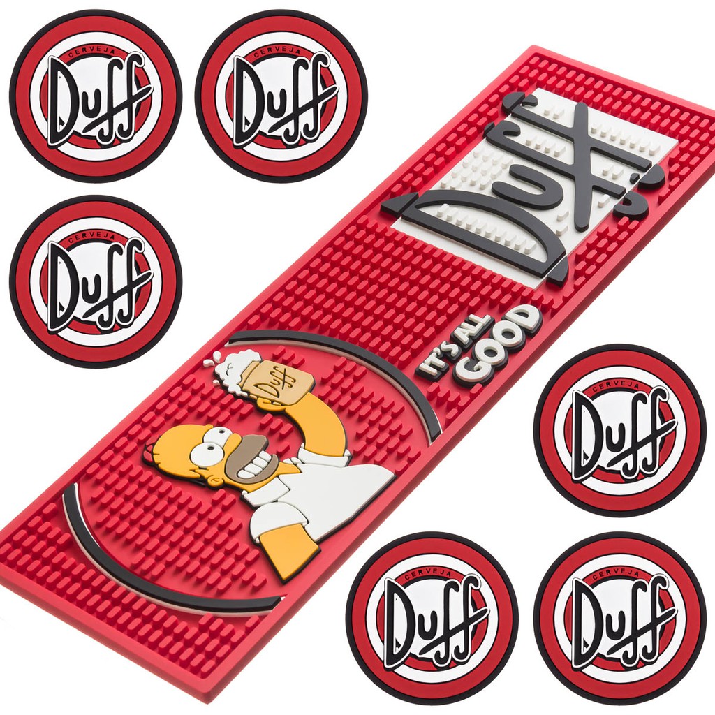 Kit Duff Simpsons Bar Mat + 6 Porta Copo Tapete Emborrachado