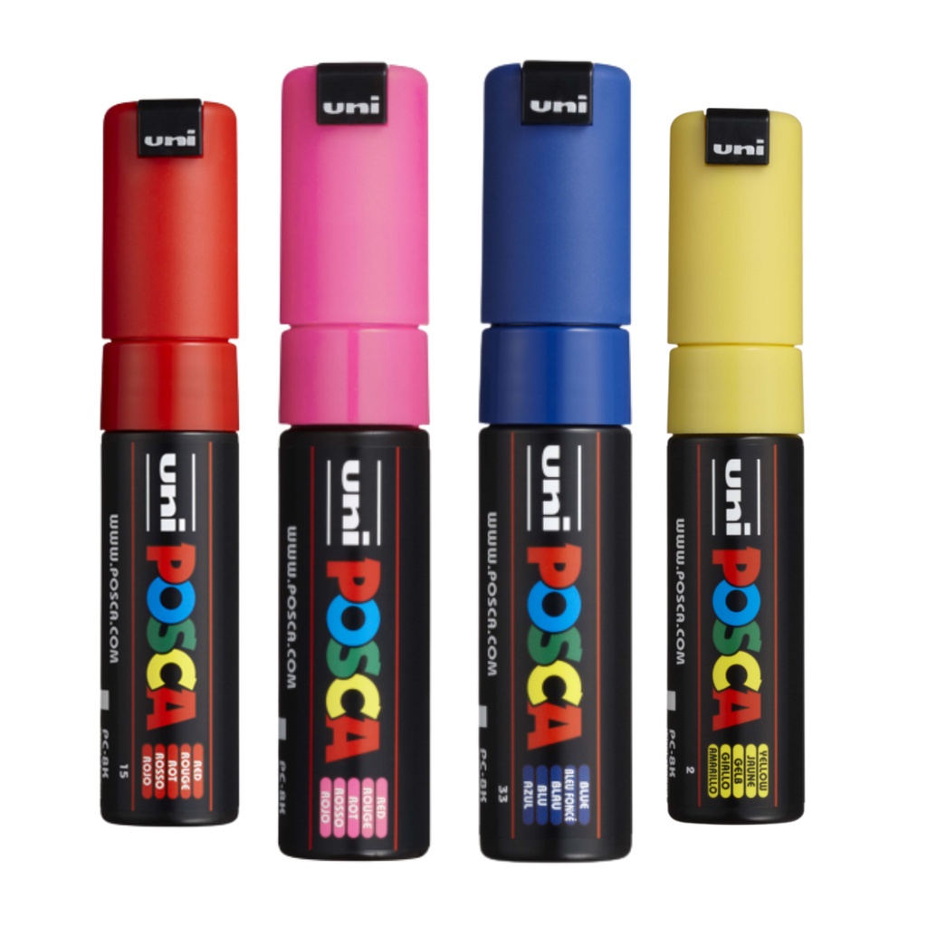 Caneta Posca Pc-8k Chanfrada - Kit 4 c/ 4 cores