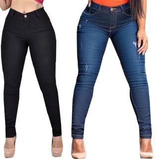 Calças Jeans Cintura Alta Com Lycra Roupas Feminina Kit 02