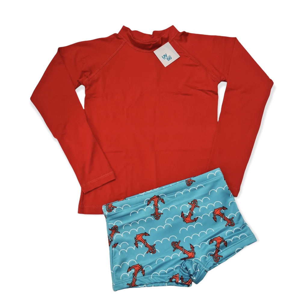 Sunga Boxer Bebê , Infantil e Juvenil com Blusa Proteção Solar UV 50+  Tamanho 01 ao 16 Conjunto de Banho Praia Piscina Natação Meninos