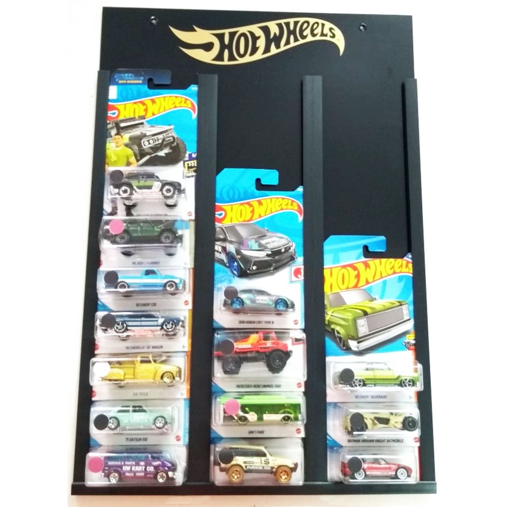Expositor para cartelas de miniaturas de carros na escala 1/64 - (até 30 cartelas) - PRETO
