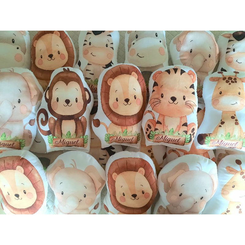 Almofadas safari 20cm personalizadas para lembrancinha de aniversário festa batizado
