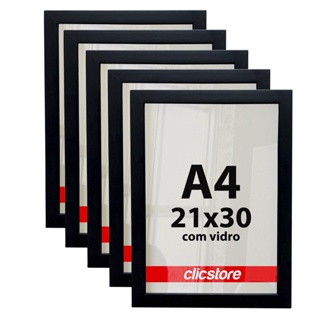 Kit 5 Moldura A4 21x30 Quadro Vidro Diploma Certificado Foto em Oferta na Shopee