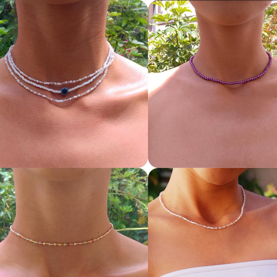 Colar miçanga fina VÁRIAS CORES shocker choker tamanho regulável