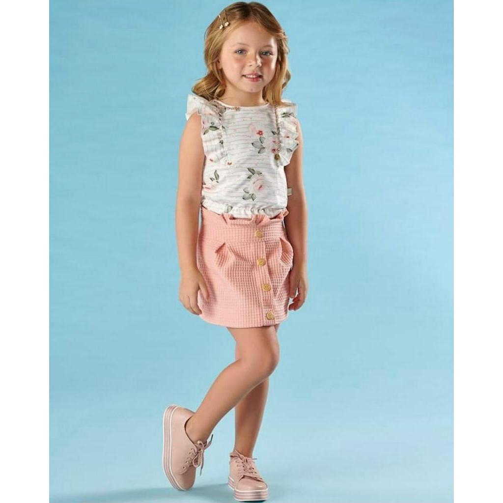 Conjunto Infantil Menina Kiki Xodó Floral Blusa/ Saia