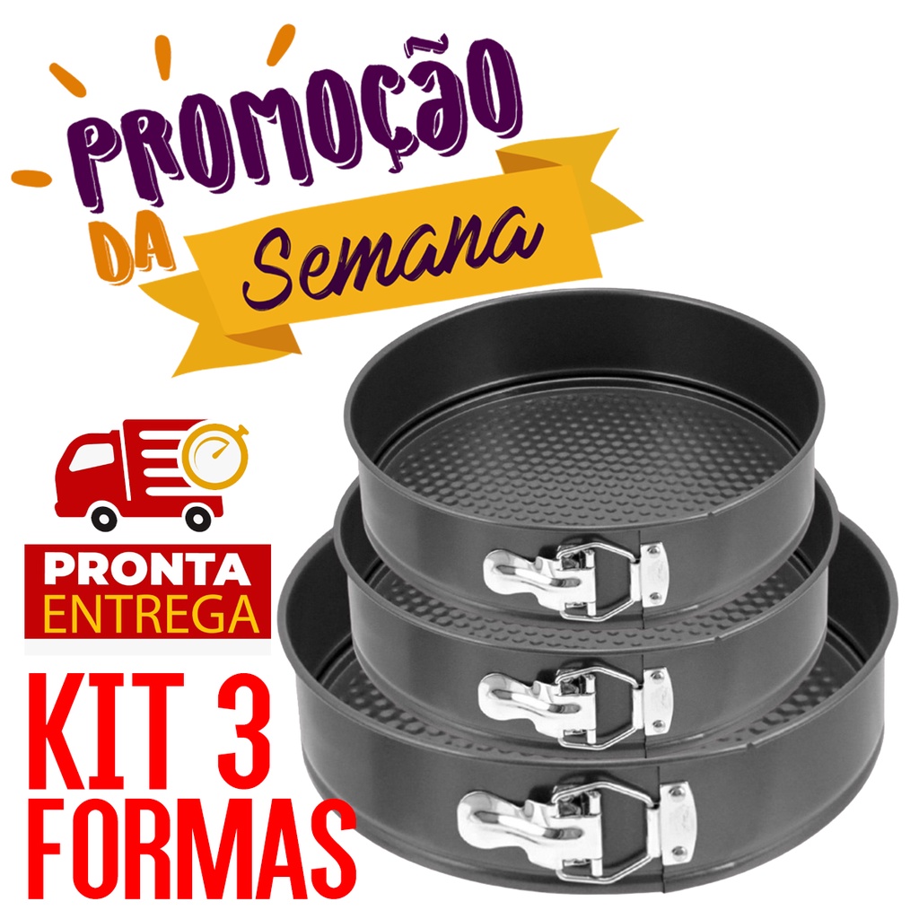 Kit 3 Formas Para Bolo Torta Com Fundo Removível Antiaderente Shopee