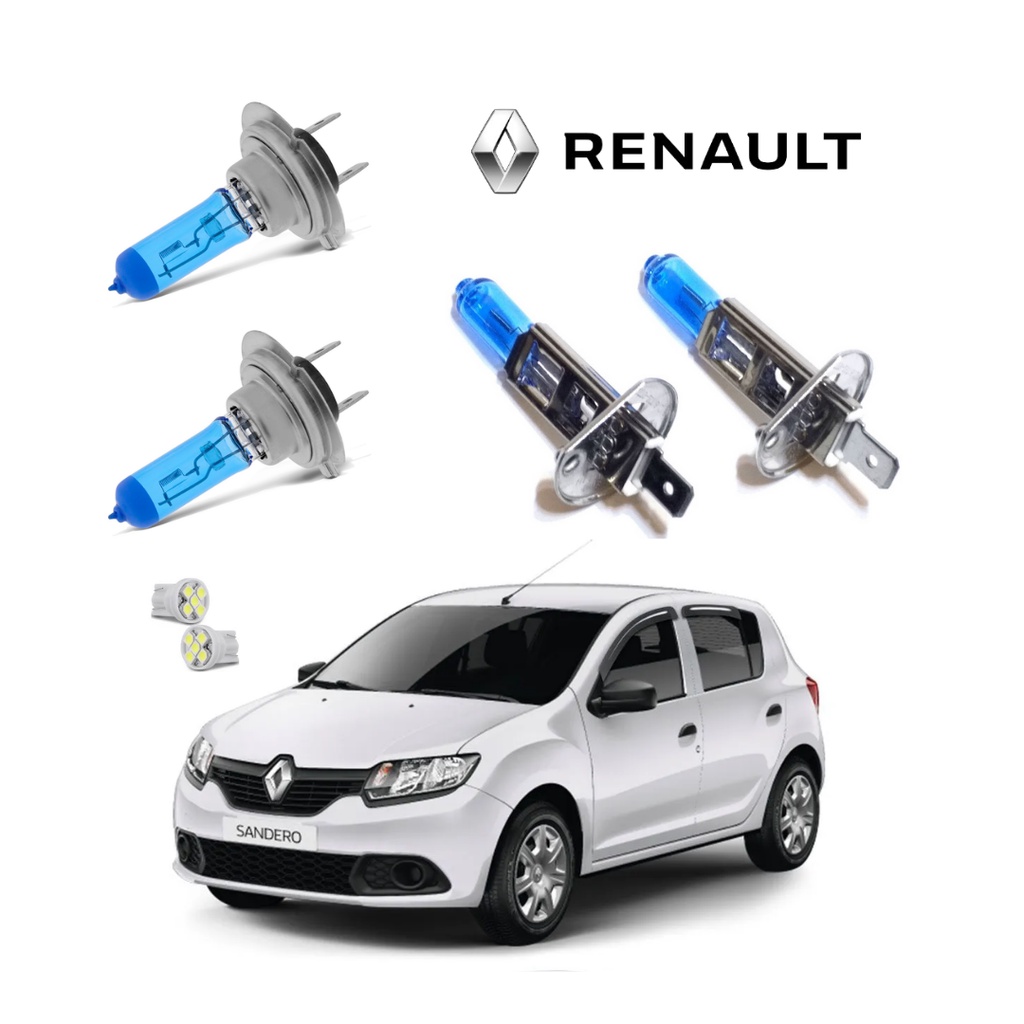 Kit Lampada Super Branca Renault Sandero 2015 2016 2017 2019 2019 Farol Alto E Baixo + Led Meia Luz em Oferta na Shopee