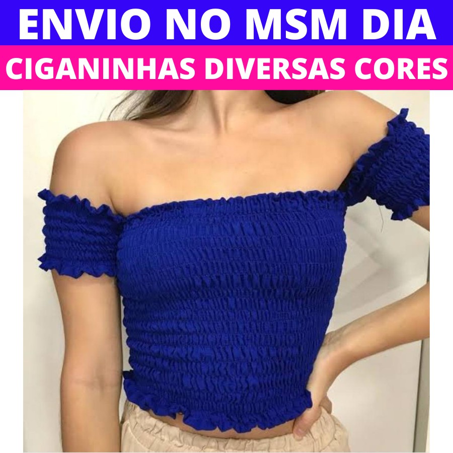 Blusinha Sanfona Ciganinha Cropped Manga Curta Ombro a Ombro Diversas Cores Blusa Feminina