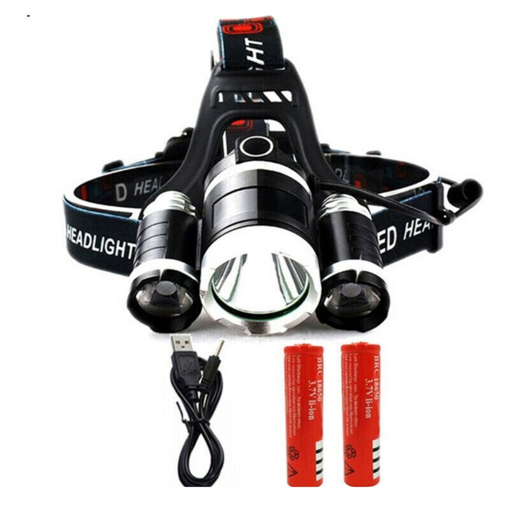 Lanterna Recarregável de cabeça 3 leds Forte Camping Acampamento Escalada
