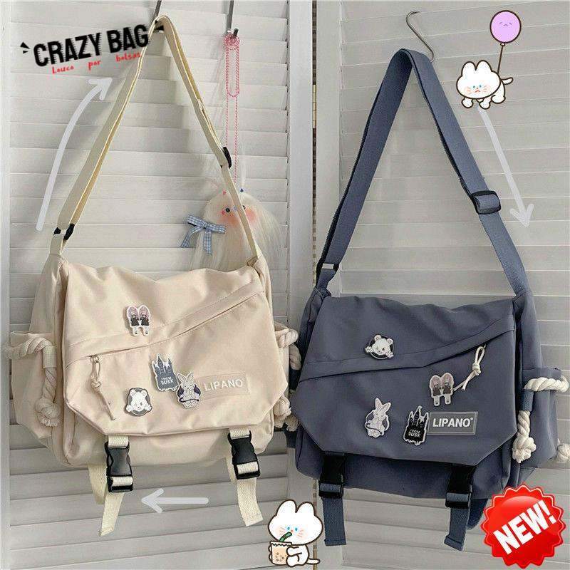 【 Crazy Bag 】 Large Capacidade Saco De Nylon Para Ombro/Coreano/Harajuku/Retro/Da Coréia em Oferta na Shopee