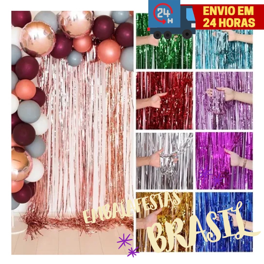 Cortina Metalizada Franja Várias Cores Festa Decoração em Oferta na Shopee