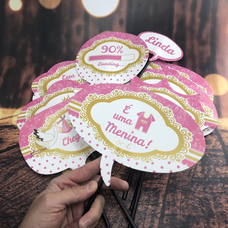 KIT 10 PLAQUINHAS DIVERTIDAS SELFIE CHÁ DE BEBÊ MENINA  (COD 13) em Oferta na Shopee