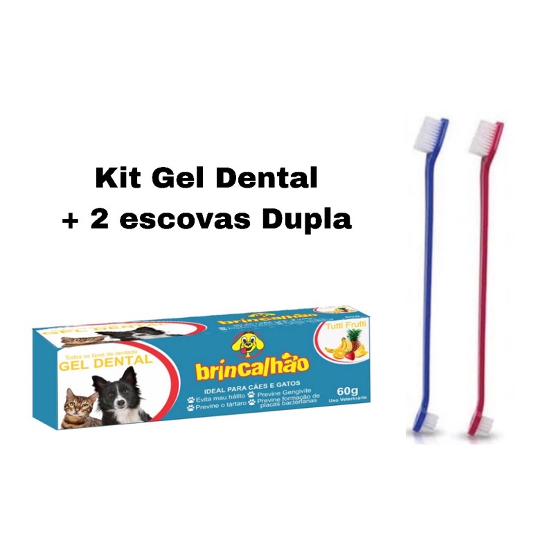 kit Pasta de Dente para cachorros e Gatos Gel Dental Pet 60g Tutti Frutti + Escova Dupla 2 un em Oferta na Shopee
