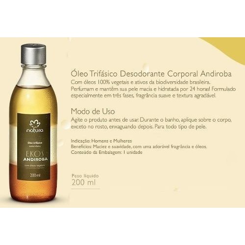 Óleo Corporal Trifásico Natura Andiroba | Shopee Brasil