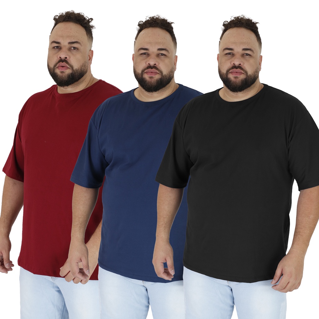 Kit 3 Camiseta Básica Masculina Algodão Plus Size G1 G2 G3