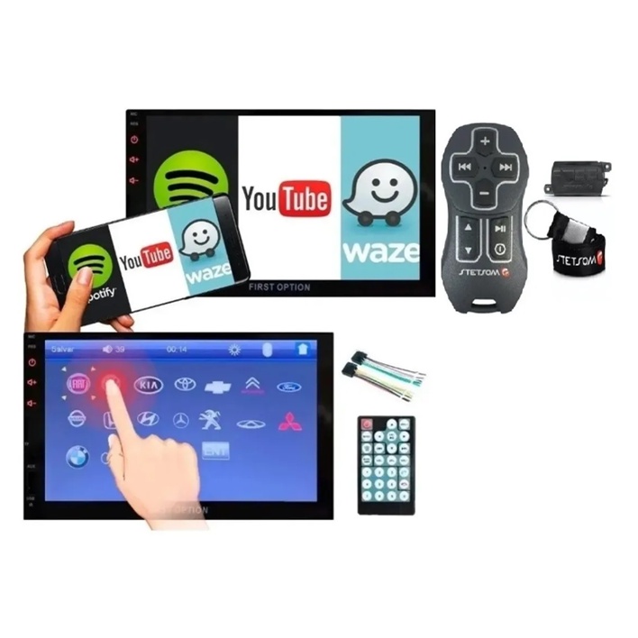 Kit Mp5 2 Din Central Multimídia Touch + Controle Longa Distancia Stesom