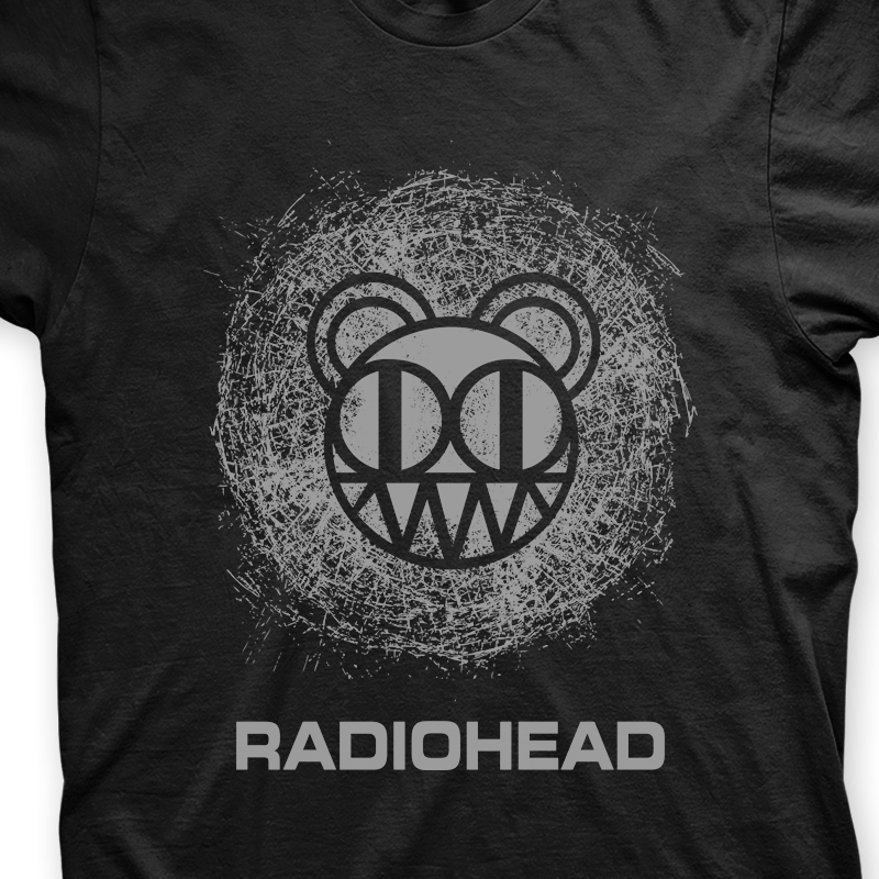 Camiseta Radiohead Preta e Cinza em Silk 100% Algodão