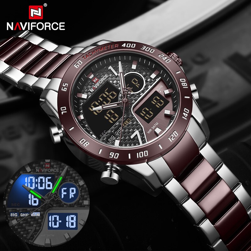 Naviforce Homens Relógio Digital Led Esporte Militar Mens Quartz Relógio De Pulso Masculino Luminosa À Prova D 'Água