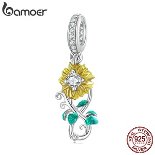 Bamoer Beads 925 Sterling Sunflowe Moda Pingente Acessórios Para Colar Pulseira DIY Joias