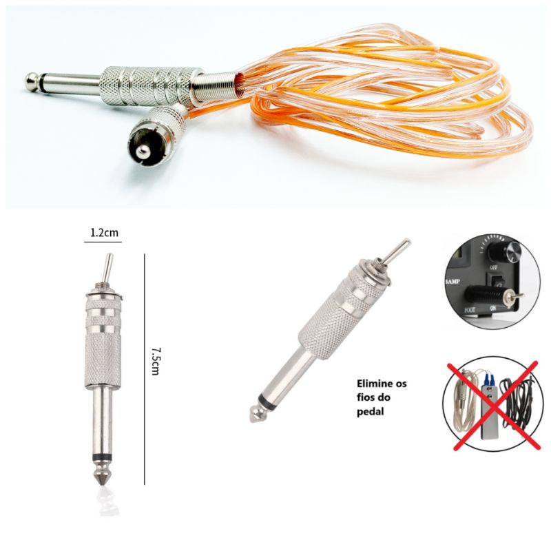 kit pedal plug liga-desligar sem fio / Cabo silicone Rca tattoo para máquina pen, /0179