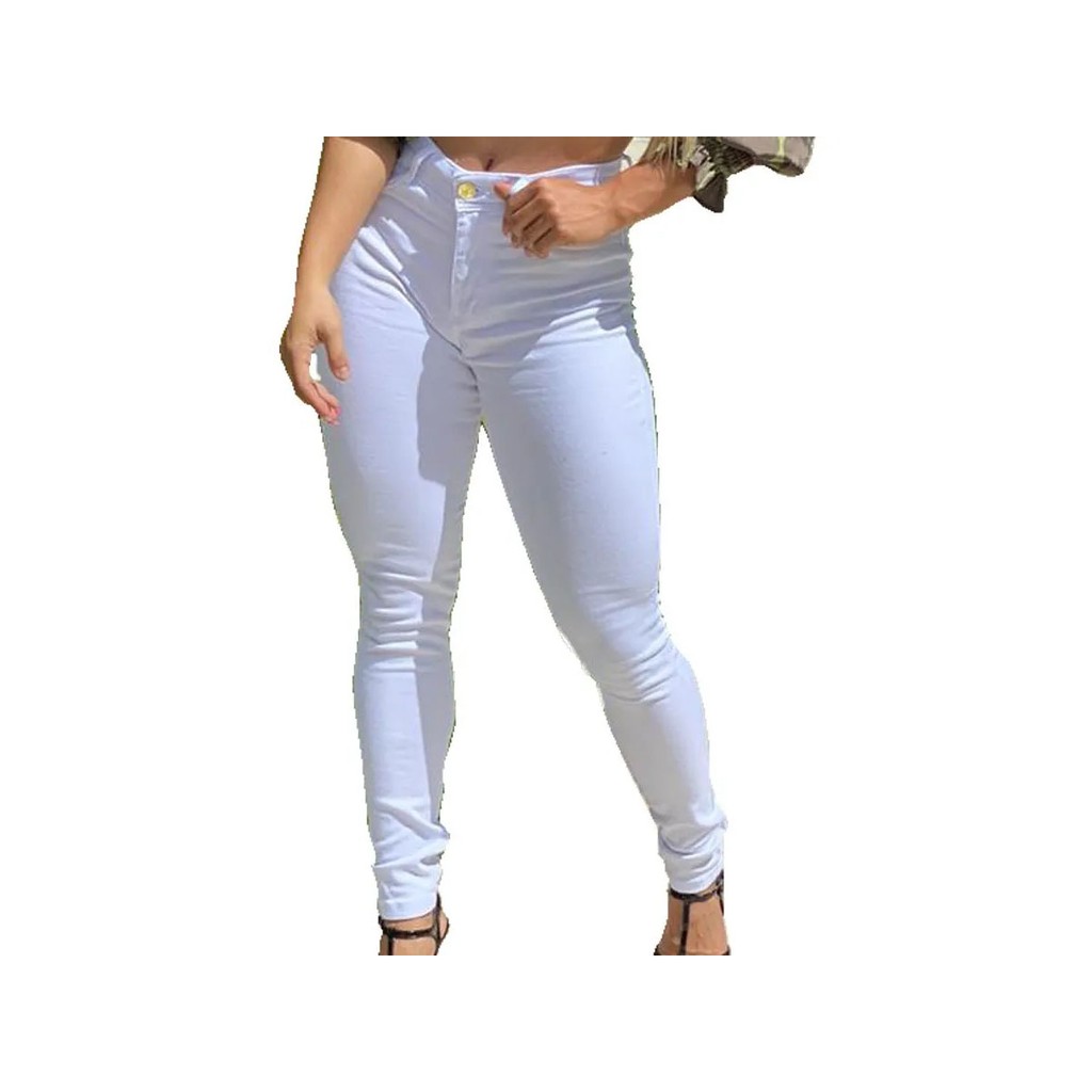 calça branca jeans feminina cintura alta