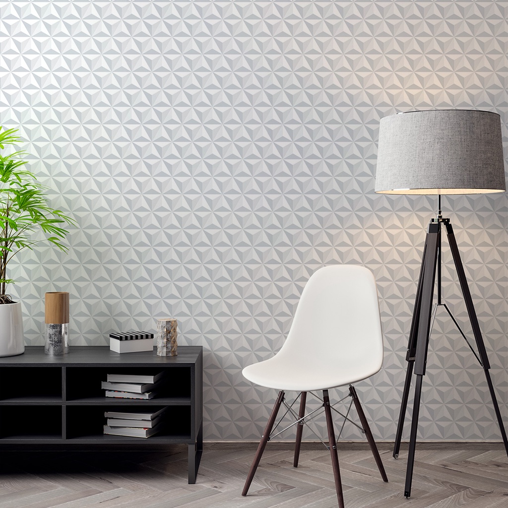 Papel de Parede Adesivo Geométrico Triângulos Branco Vinílico Decoração Lavável Sala Quarto 3D