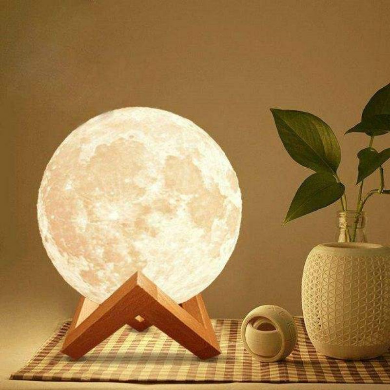 Luminária Abajur Lua Cheia Realista com Base Sem Fio Monocromática