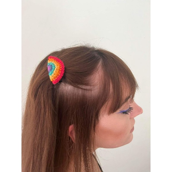 Presilha Fivela De Cabelo Arco Ris Em Crochet Shopee Brasil