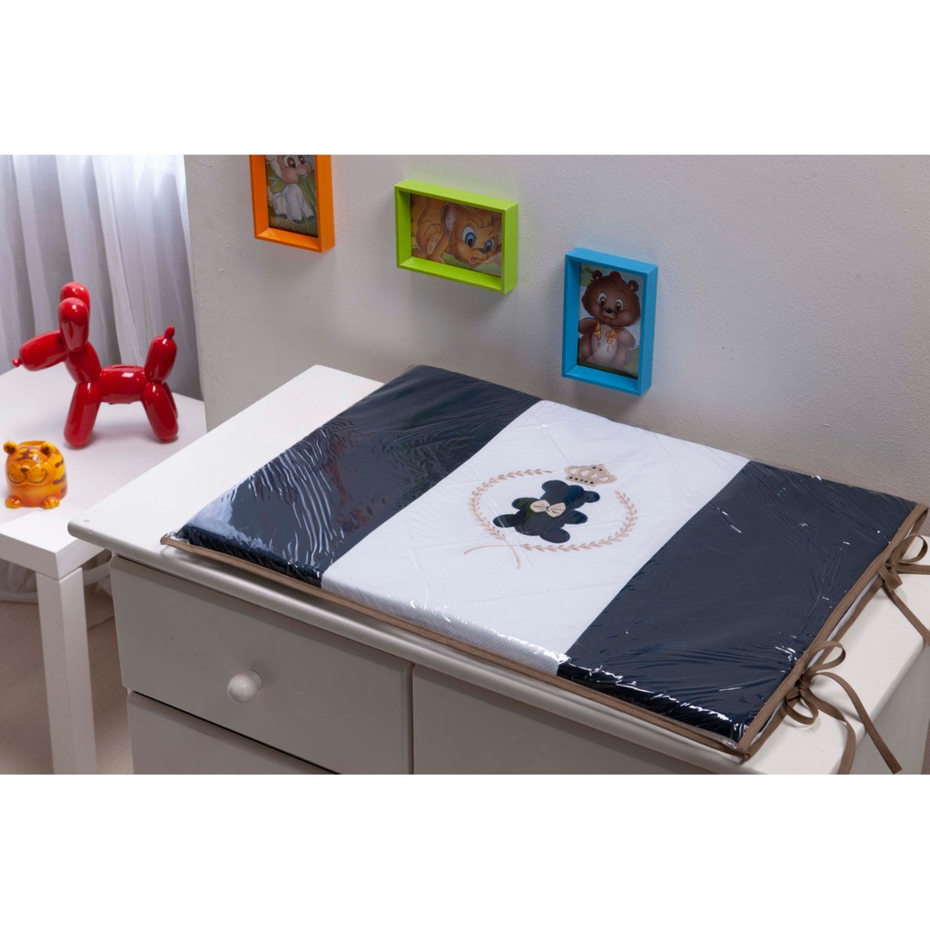 Trocador para comoda de Bebê Ursinho Rei Azul Marinho com Coroa Urso Teddy Trocador para Nenem Teddy Marinho