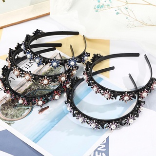 Coreano Retro Flor Rhinestone Pérola Pearl Headband Crystal Top Clip Plástico Faixa De Cabelo Mulher Acessórios