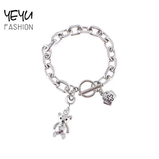 Ins Niche Design Pulseira de Urso Escuro de Hip-Hop Cool Pulseira de Urso Escuro Flat Buckle Cool Pulseira de Chapéu de Enfermeira Única