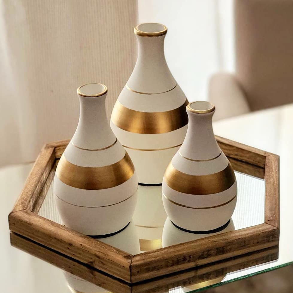 Kit Trio 3 Vasos Ceramica Enfeite Decorativo Centro De Mesa Sala ...