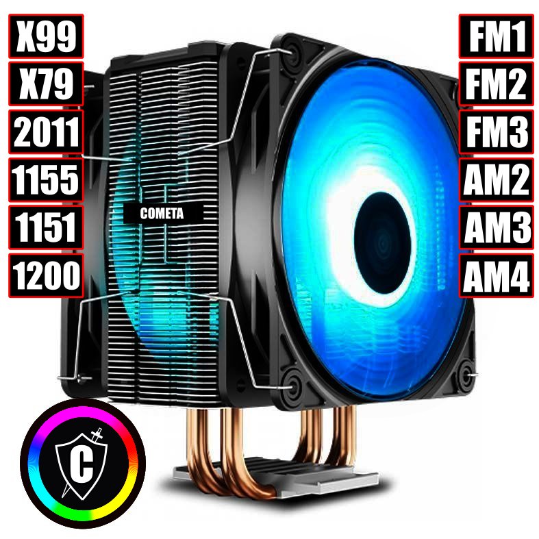 Cooler Processador Universal Cpu Dual Fan Led Amd Intel 1155 1151 1200 AM3 AM4