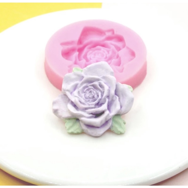 Molde de Silicone Rosa - Flor Rosa com folha - Molde de silicone para Artesanato e Confeitaria