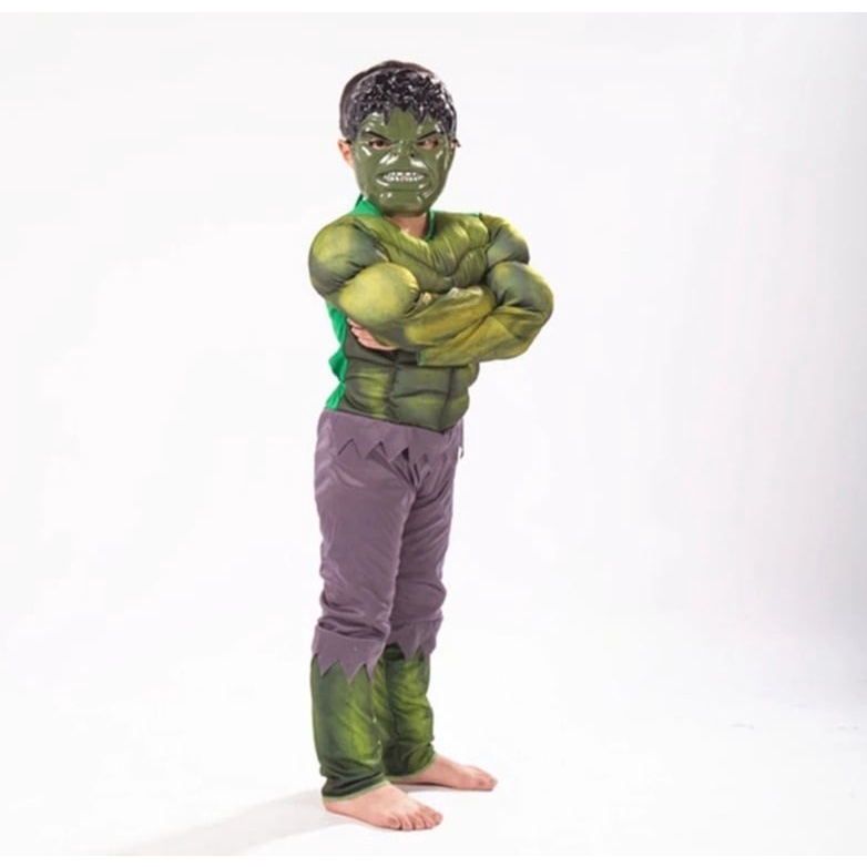Fantasia longa infantil com músculos + máscara HULk em Oferta na Shopee