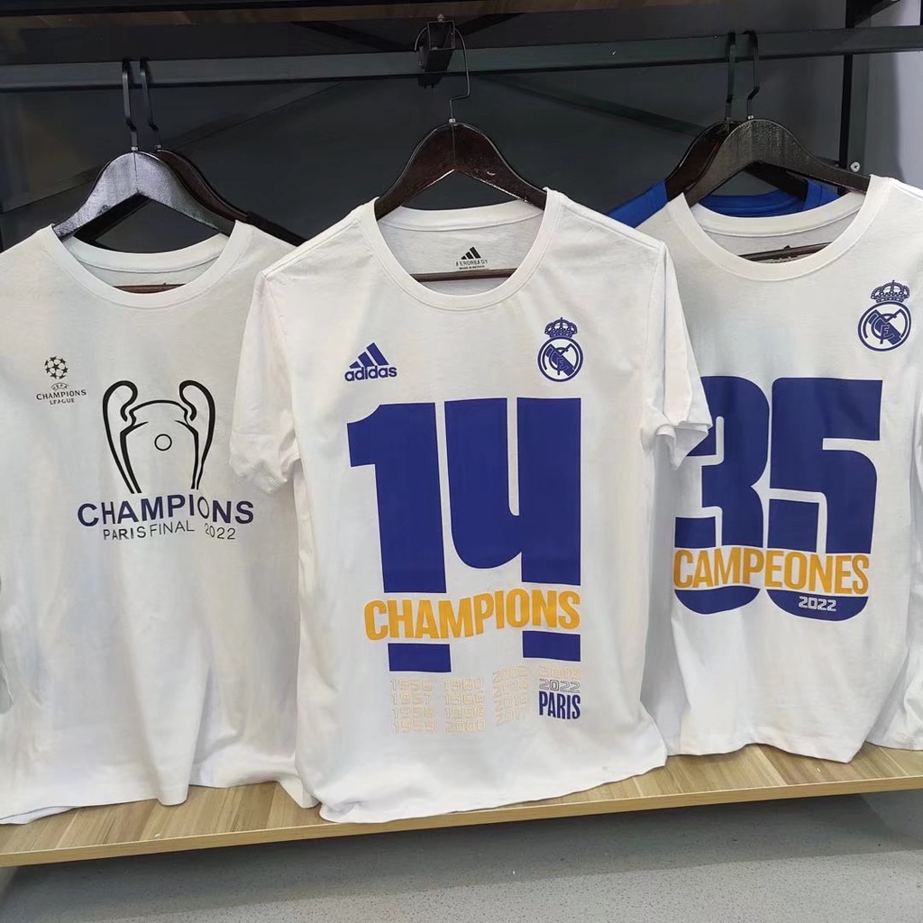 Camiseta De Algodão Puro 22/23 Uefa Champions League Real Madrid 14 La Liga 35 Trofe