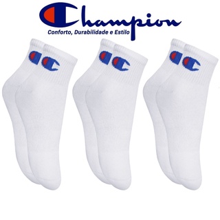 Pacote Com 3 Pares de Meias Esportiva Cotton Double Dry Champion Classica Unissex Confortavel