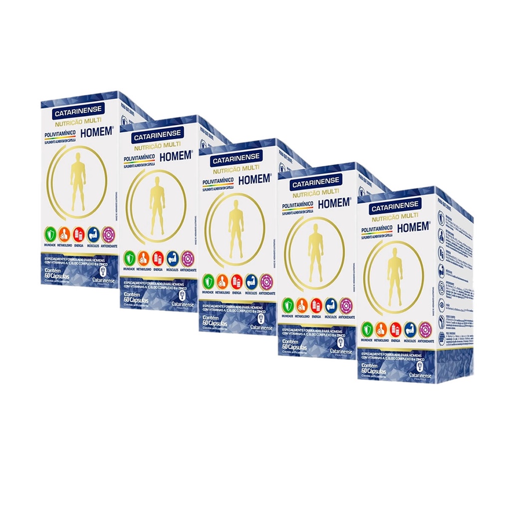 Kit 5 Polivitaminico Homem 60 Cápsulas - Catarinense