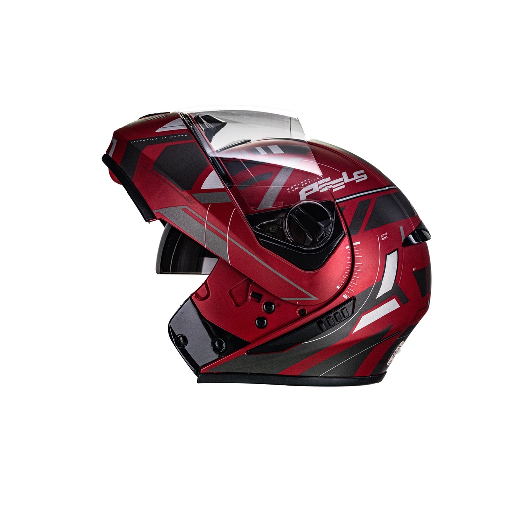 Capacete Peels Escamoteável U-rb2 Dynamic Vermelho Fosco c/ Grafite Robocop