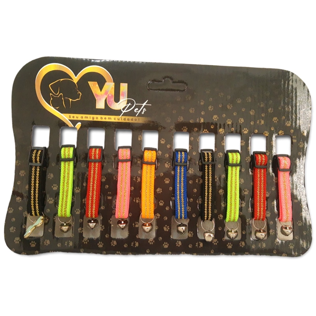 Coleira Elástica para Gato Brilho Gliter Ajustável | Cartela com 10 Unidades em Oferta na Shopee