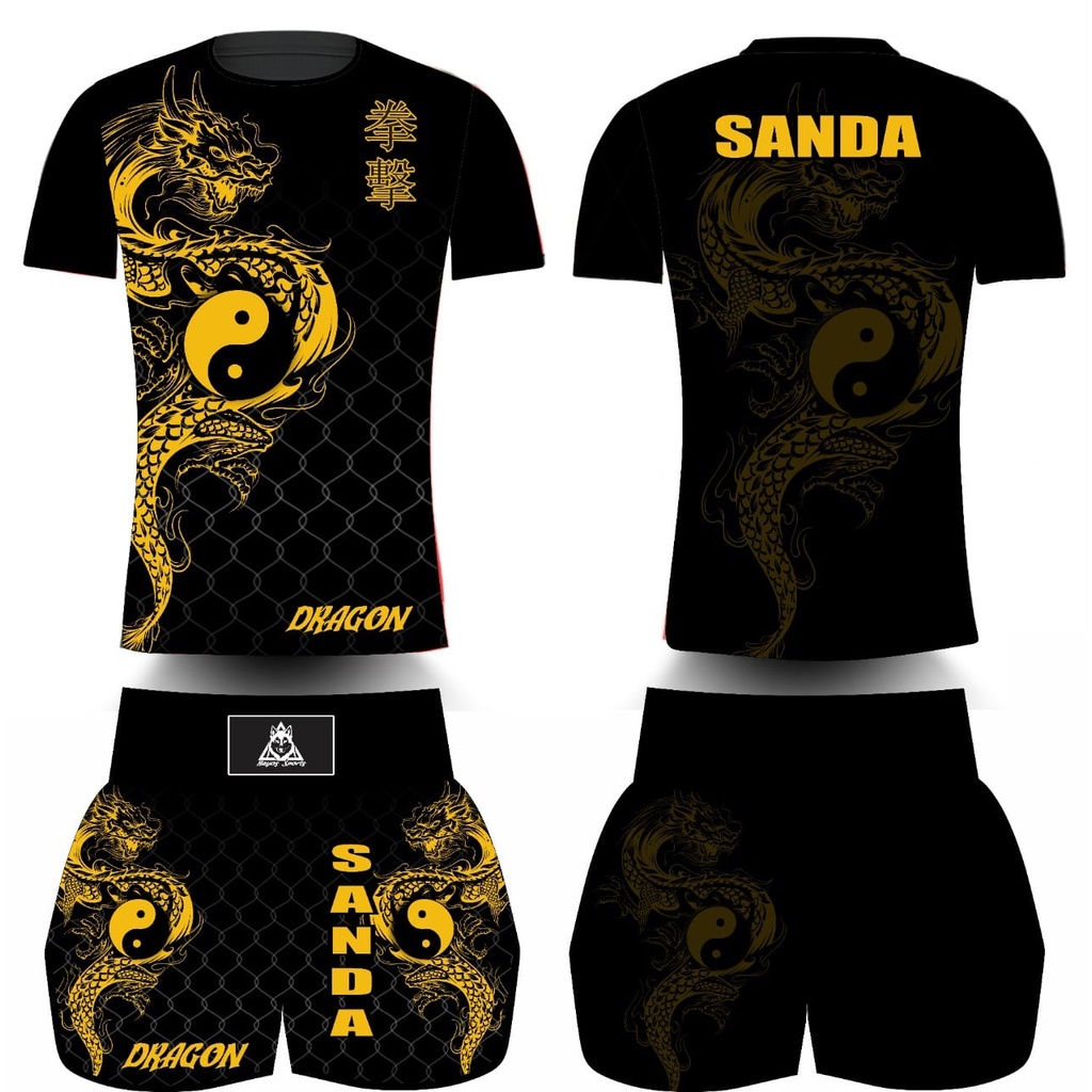Conjunto Sanda Dragão Camisa + Short Bermuda Sanshou Muay Thai MMA Masculino