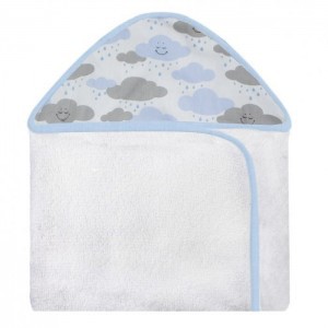 Toalha Com Capuz Estampado Nuvem Azul Forrada Com Tecido Toalha Fralda 100% Algodão