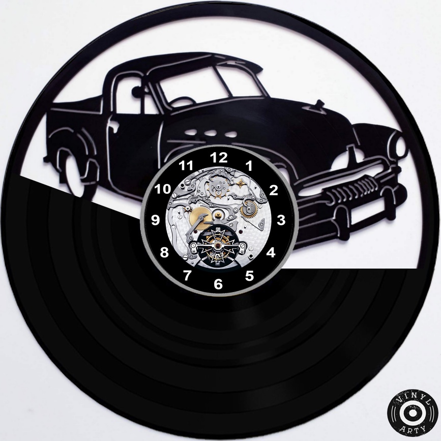 Relógio  de parede Caminhonete Antiga- Feito em disco De Vinil Real - Disco de vinil cortado
