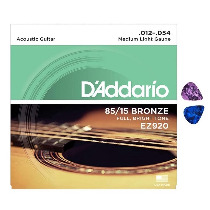 Encordoamento Aço Violão .012 D'addário 85/15 Bronze EZ920 Daddario + 2 Palhetas