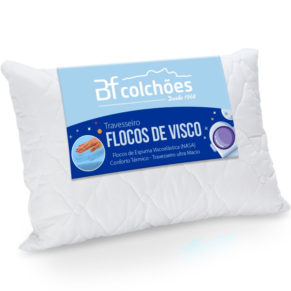 Travesseiro Flocos De Espuma Viscoelástica Antialérgico Macio NASA 50x70x14cm - BF Colchões