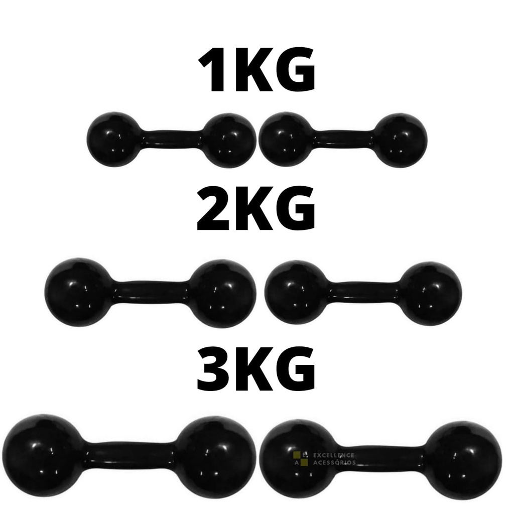 Halteres kit pares de 1kg, 2kg e 3kg emborrachados total 12kg halter musculação academia