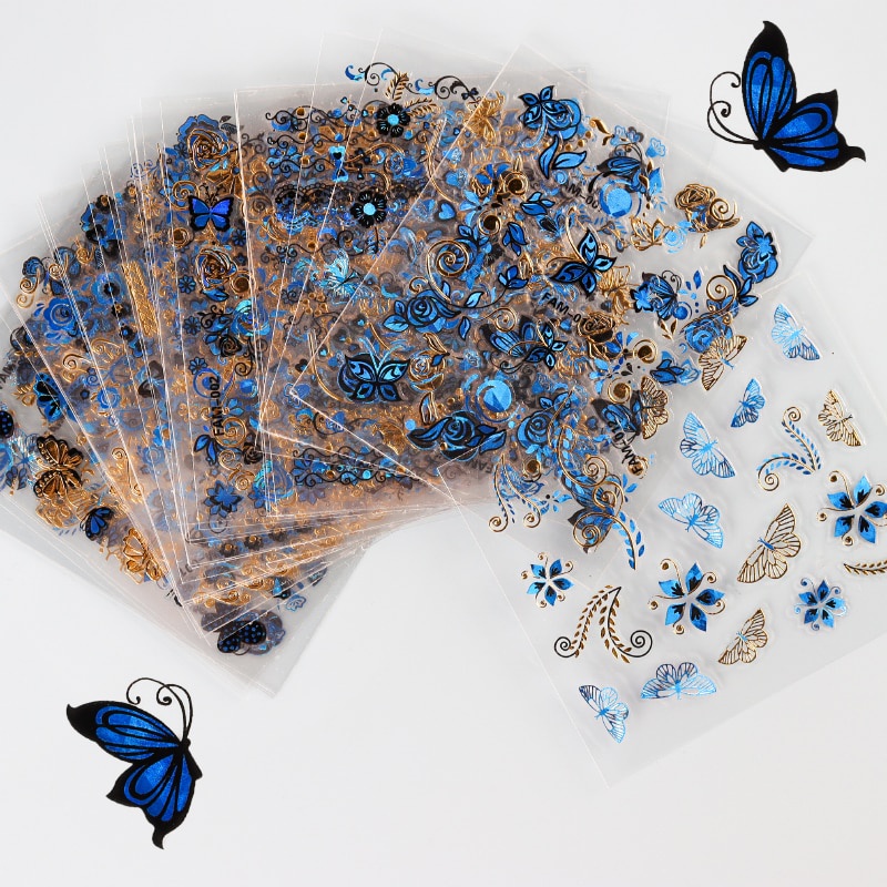 30 PCS 3D Golden Brand Nail Art Sticker Butterfly Letters Flower Nail Decals  for DIY Manicure Design Decoration